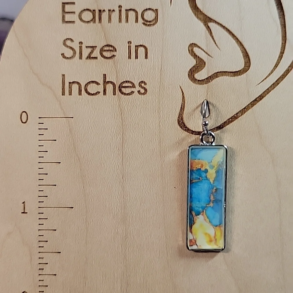 Marbled Watercolor Rectangle Drop Earrings - Picture 2 of 4